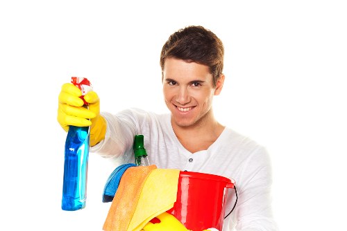 Specialist cleaning equipment used on a fabric sofa
